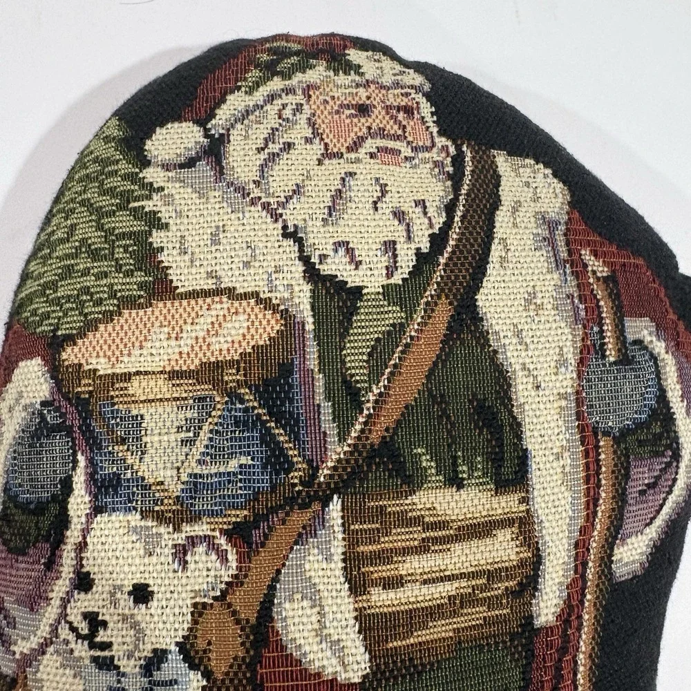 Vtg Christmas Needlepoint Tapestry Throw Pillow Old World Santa Decorative